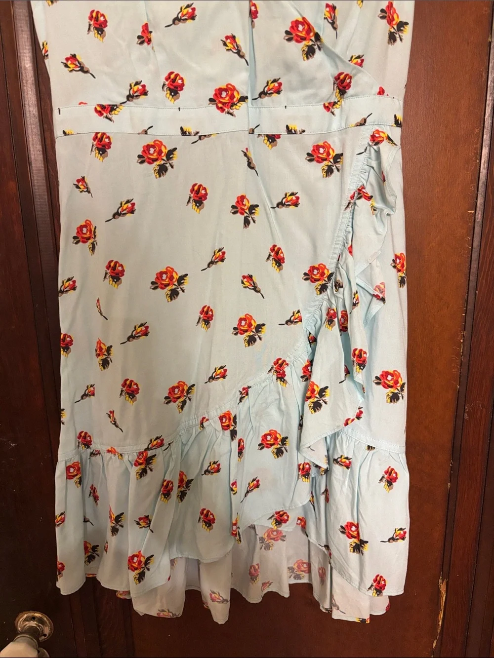 J. Crew Light Blue Midi Dress with Red Floral Print